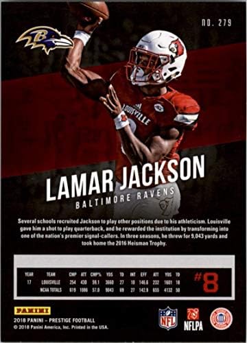 2018 Престиж NFL 279 Ламар acksексон Балтимор Равенс дебитант картичка РЦ Панини Фудбалска картичка