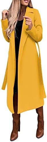 Longенски долг ракав драпет отворена предна обична зима долга кардиганска јакна за жени удобна топла палто за излез со појас