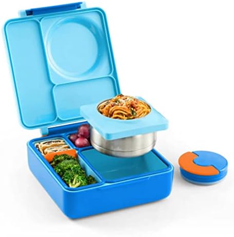 Омибокс Бенто кутија за деца - Изолирана кутија за ручек со тегла за доказ за истекување на термос - 3 прегради, две температурни