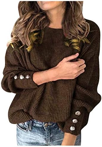 Osенски преголеми џемпери на Ymosrh мода со цврста боја пулвер тркалезен врат топол џемпер со долг ракав