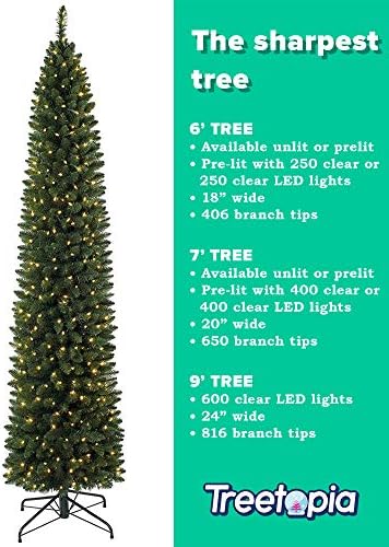 Treetopia број 2 молив 7,5 стапки слаби вештачки прелитни новогодишни елки со LED чисти бели светла, педали за стапало на/исклучено
