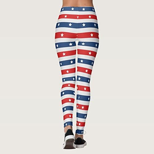 Хеланки со високи половини за жени со знаме на знамето во САД, кои не се гледаат низ јога панталони САД, 4-ти јули со целосна должина