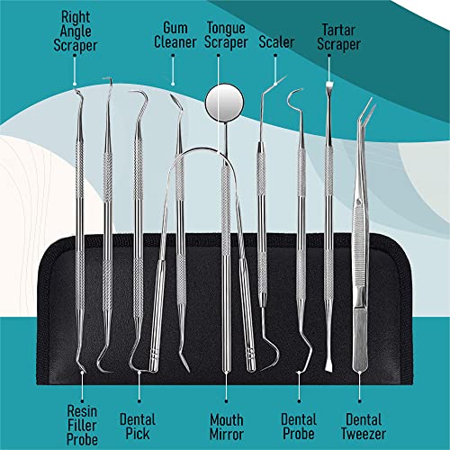 Стоматолошки алатки, 10 пакувања не'рѓосувачки челик за отстранување на заби за чистење на заби, комплет за хигиена за орална нега со чистач за
