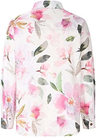 Јакна за женски цветни копче за печатење надолу кошули момче долг ракав плус големина блузи со палто тунично лабави врвови
