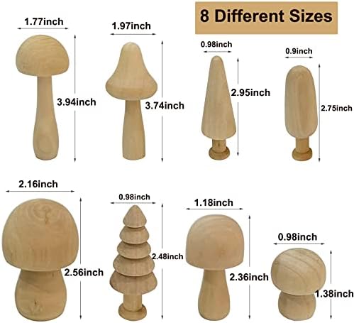 8 ПАРЧИЊА Недовршени Дрвени Печурки &засилувач; Дрвени Дрвја, 8 Различни Големини, Необоени Дрвени Печурки за Уметност &засилувач; Занаети