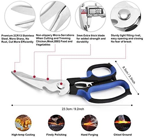 Најнови 2020 тешки кујнски ножици со уникатно сечило на кривата, без ножеви за готвење на 'рѓа, повеќенаменски ножици за мисирка од
