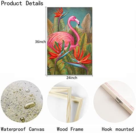 Ouelegent Pink Flamingo Wall Art Tropical Fant Animal Safting Imagine Pims Palms Leives со птици од рајско платно печати модерна уметност