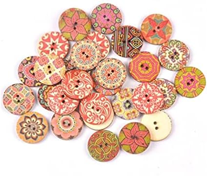 Продавница Еванда 300 парчиња мешани случајни насликани цвеќиња со цвеќиња од 2 дупки дрвени дрвени копчиња за шиење занаети DIY