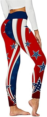 IQKA yенски јога нозе 4 -ти јули Американско знаме starsвезди и ленти патриотски панталони со високи тренинзи на половината што