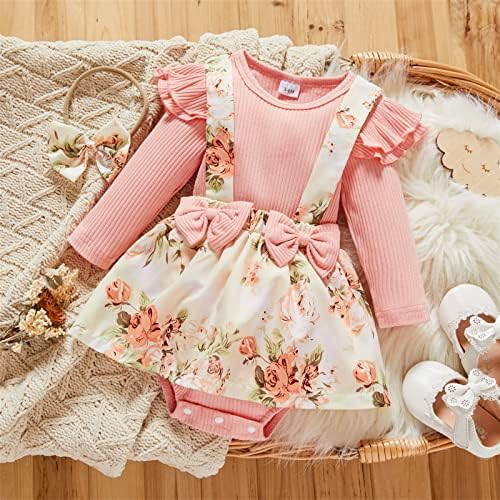 Патпат новороденче за новороденче облека за девојчиња цветни ромпер фустан руфла со долг ракав скок бебешки девојчиња облека облека
