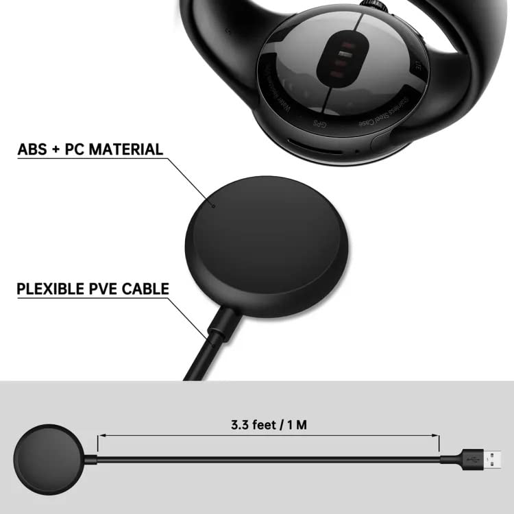 Замена на кабел за полнење на Sengkob за Google Pixel Watch ， Црн USB полнач за полнач за Google Pixel Watch （1M / 3.3ft）