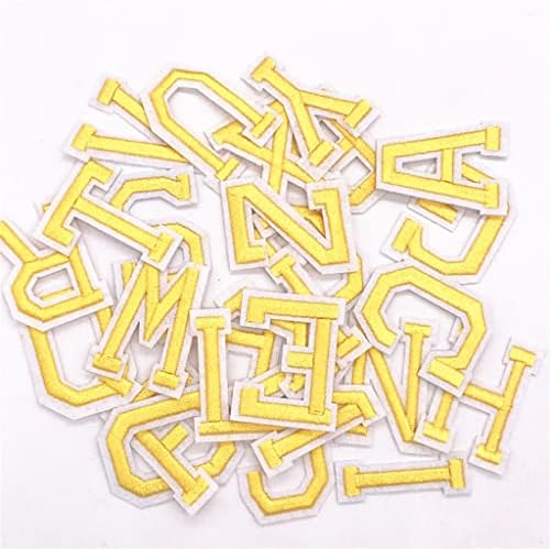 Tjlss жолта боја англиска азбука буква a-z апликација железо на букви за лепенка облека за паста за паста