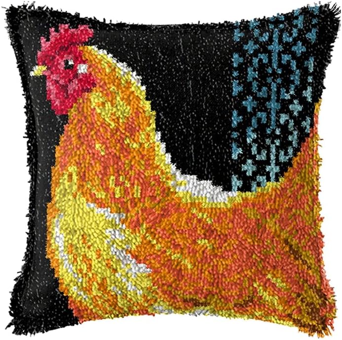 Chicken Hen Latch Hook Kits Pillow Printed Canvas DIY Handmade Cushion Crochet Yarn Embroidery Needlework Hook Latch Kit Pillowcase