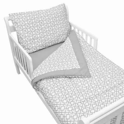 TL Грижа памук Перкале 4-парчиња за кревет за деца, сива решетка, за момчиња и девојчиња