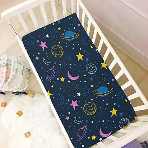 вселенски планети Xigua вградени чаршафи за креветчиња за девојчиња и момчиња, мека креветче за кревање за кревање погоден за стандардна креветчето