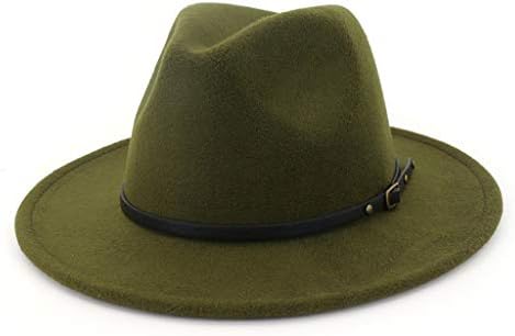 Панама капа Широк облик на флопи појас, женска федора, волна, почувствувана капа, класична широка ридска федора, капа со појас тока почувствува