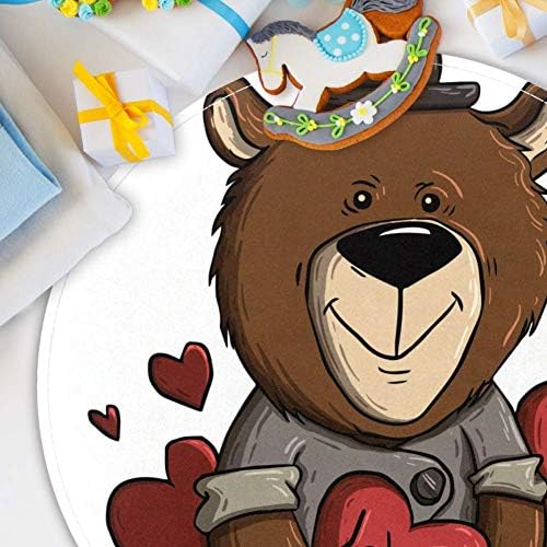 Теди мечка loveубовни срца, нелизгам 15,7 тркалезна површина теписи килими за деца спална соба бебешка соба игра Расадник