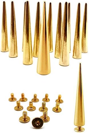 55мм златен конус шила за панк -шрапови за завртки метални куршуми шила за облека DIY кожа занает, сет од 12 од Baryuefull