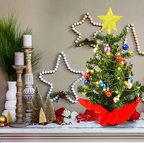 Доликер 1,9 ft Tabletop новогодишна елка, вештачка мини новогодишна елка поставена со treetop starвезда, шарени украси за Божиќни