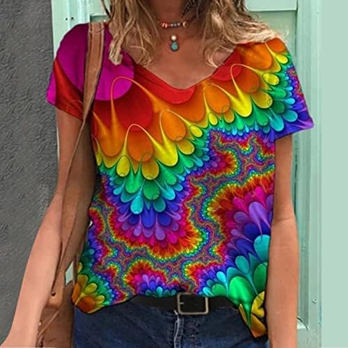 Маица со блуза за жени есен летен краток ракав мек удобна 2023 облека мода памук против вратот графичка блуза бн