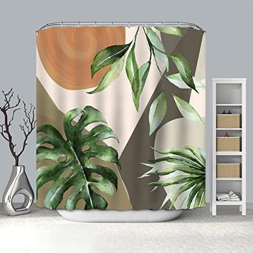 Мочичка Тропски Лисја Туш Завеса Апстрактни Растителни Туш Завеса За Бања Средината На Векот Водоотпорен Ткаенина Туш Завеса Во собата со 12