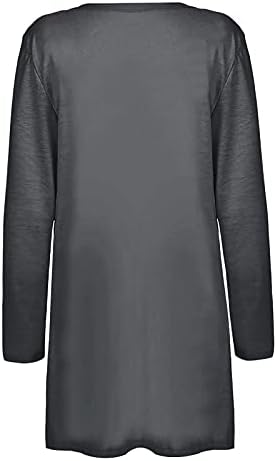 Женска цврста боја отворена предна плетена кардиган лесна долга ракав кардиган џемпер за жени обични џебови врвови