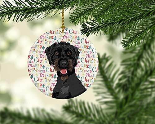 Богатството на Каролина WDK2116CO1 Doodle Black and Tan Christmas Ceramic Ornament, украси за новогодишни елки, виси украс за Божиќ,