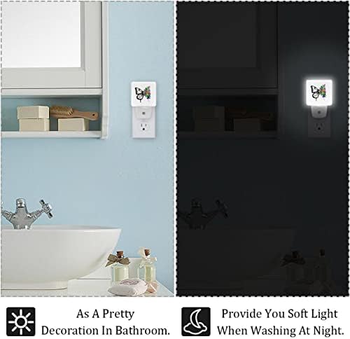 2 пакувања LED ноќно светло автоматско/вклучено/исклучување на прекинувачот, пеперутка и цвет идеално за спална соба, бања, расадник, кујна, ходник