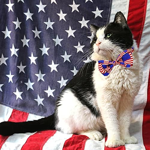 4 јули Јака За Машна За Мачки Со Ѕвонче, Независност Американско Празнично Маче Патриотско Знаме На САД Јаки За Момчиња Девојчиња Машки Женски