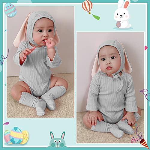 Aiwmgl Бебе Велигденски облеки Девојки момчиња зајаче ромпер каросерија за новороденче новороденче со зајачко капаче 0-24 месеци