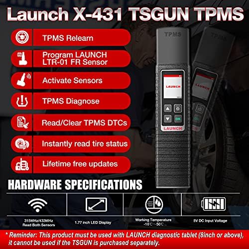 Стартувајте X-431 TSGUN TPMS Алатка за детектор на притисок на гумите, Relarn, Reset и Програма TPMS сензори, работа со лансирање X431 V/V+,