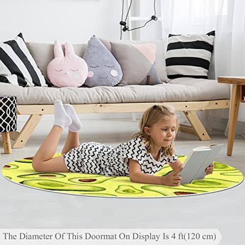 Llnsupply Детска килим 5 ft Големи килими со тркалезно подрачје за девојчиња Бебе бебе - илустрација на векторски авокадо, домашно