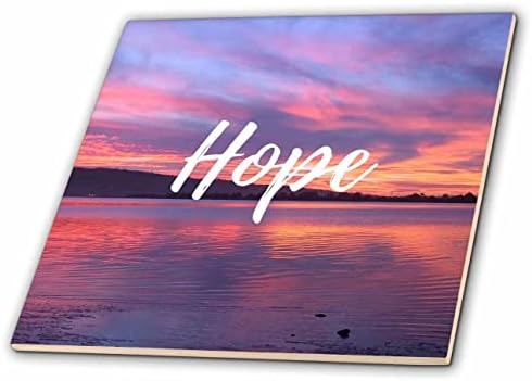 3дроза Слика на сино, виолетово, портокалово, розово зајдисонце со зборот надеж-Плочки
