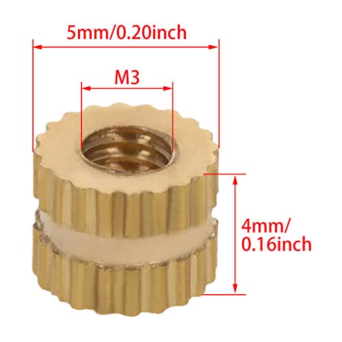 Bettomshin 50pcs носат вметнат ореви, m3 x 4mm l x 5mm OD женски нишки комплет за асортиман за вметнување месинг месинг
