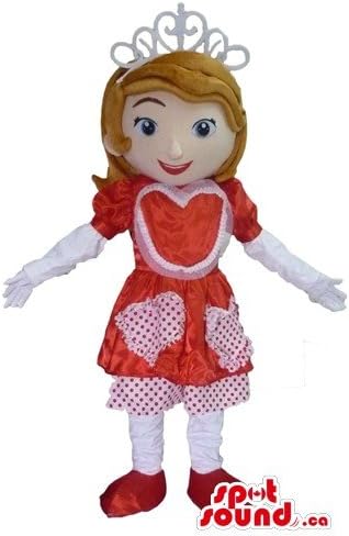 Spotsound Мала принцеза во црвен фустан со цртан филм лик маскота нас костум