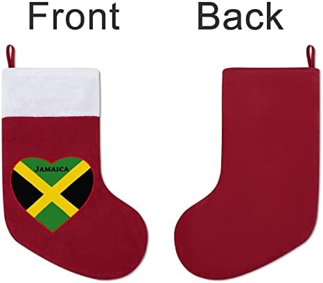 Јамајка знаме срце божиќни чорапи порибување на Божиќни дрвја санта украси што висат украси за одмори од камин 16,5 “