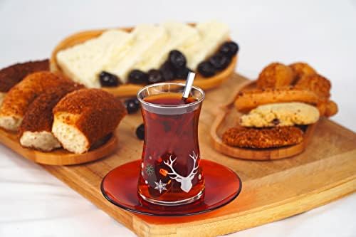 Турски Сет За Чај, турски Чаши За Чај, Чинии И Лажици За Чај, 6 Чаши , 6 Чинии и 6 Лажици Од Нерѓосувачки Челик, Поставени за 6