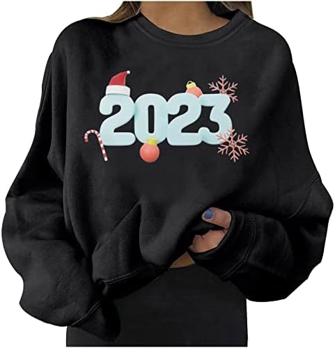 2023 Модни Врвови За Жени Слатки Преголеми Дуксери Пуловер Маица Со Пуловер Со Долг Ракав Лабава Новогодишна Блуза