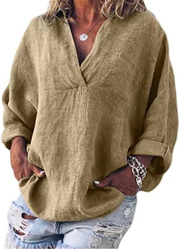Andongnywell Collенска цврста боја лабава пуловер за палење на ракав Туника Топ пулвер Туника Блуза кошула