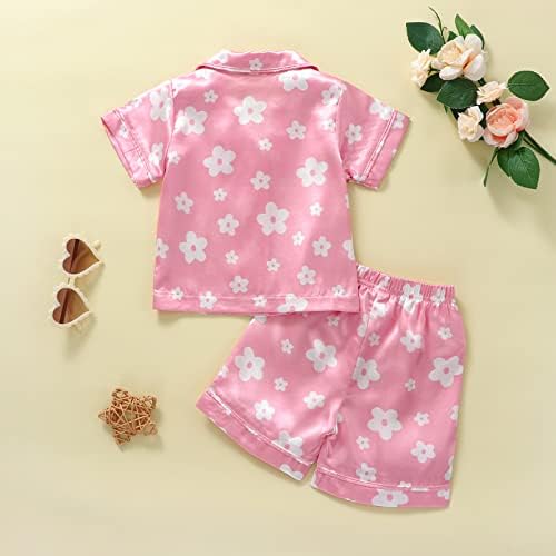 Детско дете бебе девојчиња свилени пижами постави копче за кратки ракави на кошула и шорцеви Велигденски пижами за девојчиња