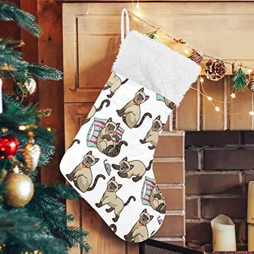 Божиќни чорапи на Ензенон Персонализирани сијамски мачки сиви симпатична кадифена кадифена манжетна голема Дедо Мраз виси украси торба за семеен