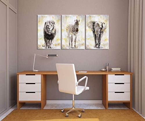 ihappywall 3 парчиња африкански животински wallид уметност сив и златен лав зебра слон гроздобер диви животни слика за спална соба