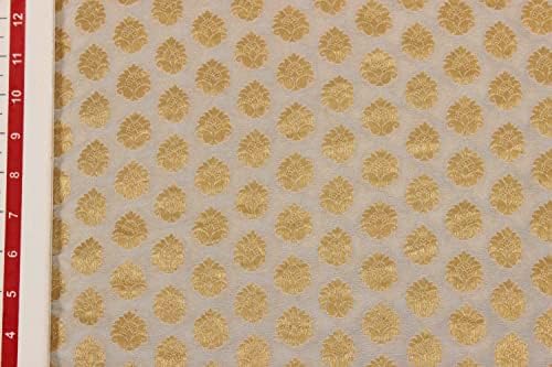 Дизајн Количка Бела Златна Цветни Мотиви Банараси Свила Жоржет Ткаенина за Уметност &засилувач; Занаети, САМ, Шиење, И Други Проекти,