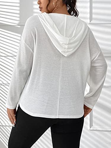 Makemechic женски плус големина преголема цврста вафли плетена качулка за џемпери