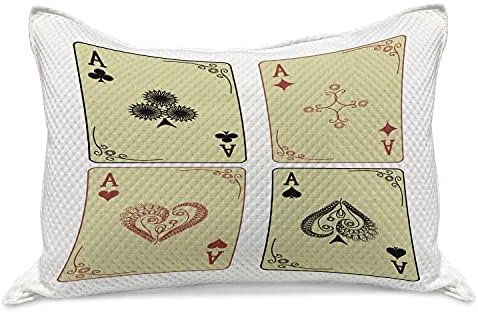 Необичен ас на дијаманти плетена ватенка перница, графички од 4 картички за гроздобер асови на обична позадина, стандардна обвивка за перница со големина на кралот