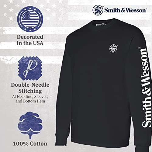 Маица за маички Смит и Весон, долг ракав со лого на рака, официјално лиценцирана облека за S&W