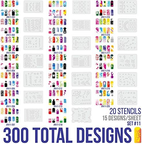 Прилагодено каросерија за арт -четки за нокти - Серија за дизајн серија 11 вклучува 20 индивидуални шаблони за нокти со 13 дизајни секој