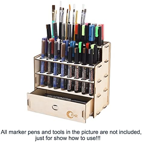 Офир 32 дупки дрвени бои за четки за бои Организатори и држачи со кабинет за фиоки за пенкала за маркери, обоени моливи, четки за сликање, алатки