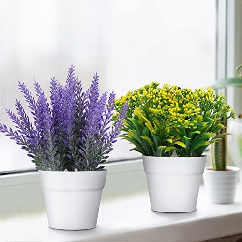 Вештачки цвеќиња од Омлдггр, 8 пакувања лажни растителни мали растителни растенија, вештачки мал цвет во тенџере за домашна канцеларија,