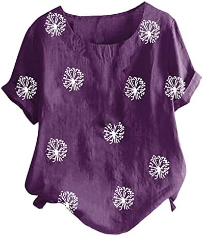 Blенски глуварче печати блузи врвни кратки ракави летни лажички летни лабави лабави вклопуваат тунични маички